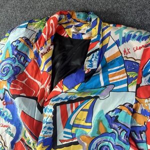 VTG Carol Horn Workshop 100% Silk‎ Jacket Colorful Nautical Abstract 90s L READ